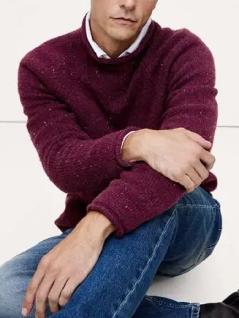 NWT Banana Republic Men's Burgundy Red Donegal Roll-Neck Wool Sweater M